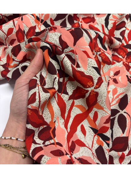light & lush red spring print - viscose twill