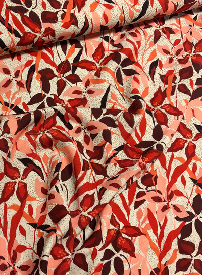 light & lush red spring print - viscose twill