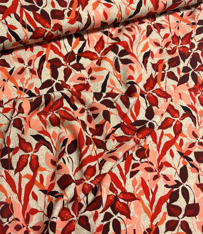 light & lush red spring print - viscose twill