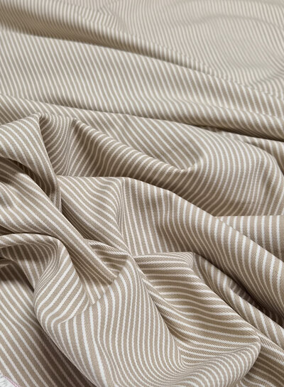 beige fine striped denim