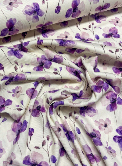 Swafing purple flowers - ribbed jersey