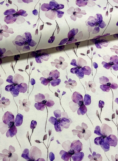 Swafing purple flowers - ribbed jersey