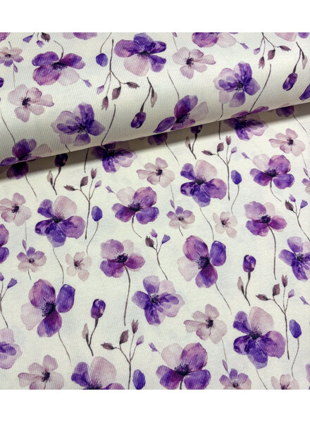 Swafing purple flowers - ribbed jersey