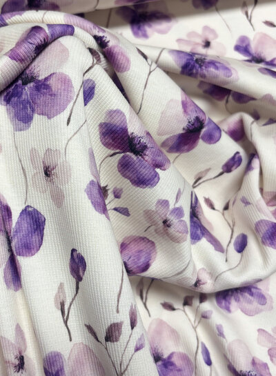 Swafing purple flowers - ribbed jersey