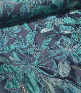 petrol flowers with lurex - woven jacquard
