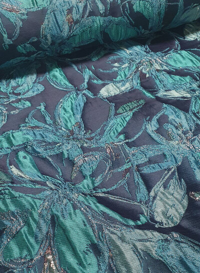 petrol flowers with lurex - woven jacquard
