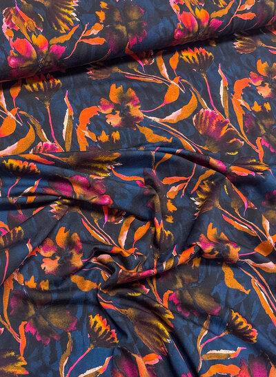 marineblauw mystic flowers  - zachte tricot
