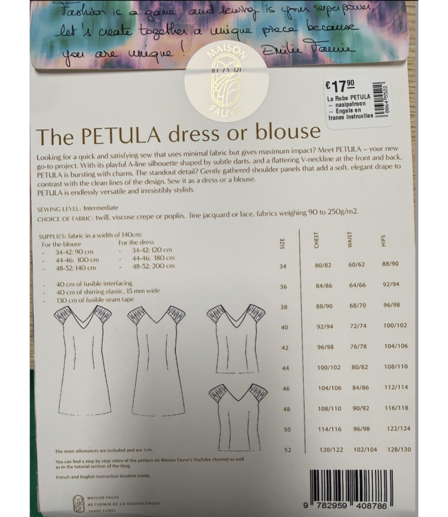 Maison Fauve La Robe PETULA - naaipatroon - Engels en franse instructies