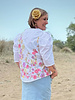 Madeline Embroidered floral border with 3D pink flower on white poplin