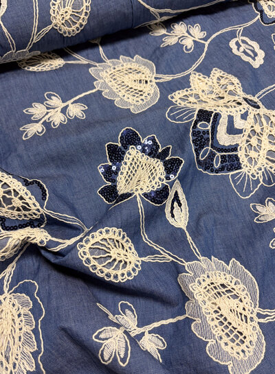 sequins and embroidery - flowing denim cotton