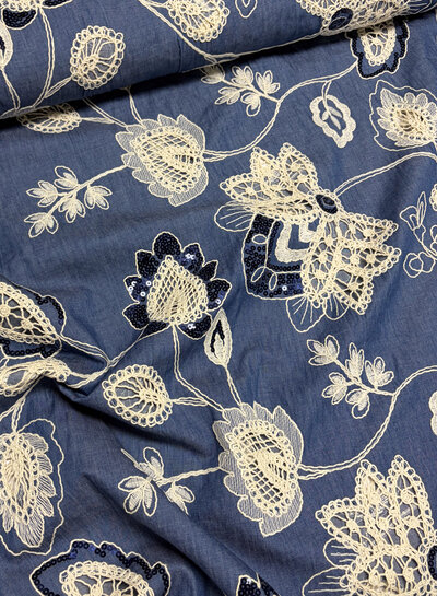 sequins and embroidery - flowing denim cotton