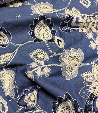 sequins and embroidery - flowing denim cotton