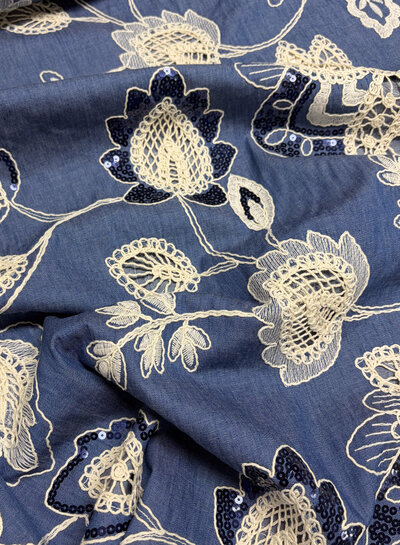 sequins and embroidery - flowing denim cotton