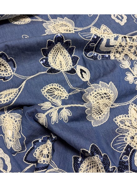 sequins and embroidery - flowing denim cotton