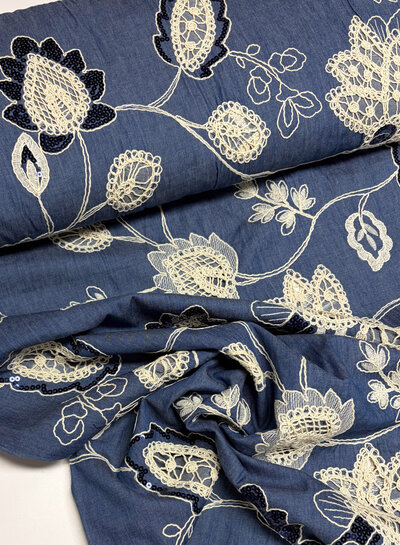 sequins and embroidery - flowing denim cotton
