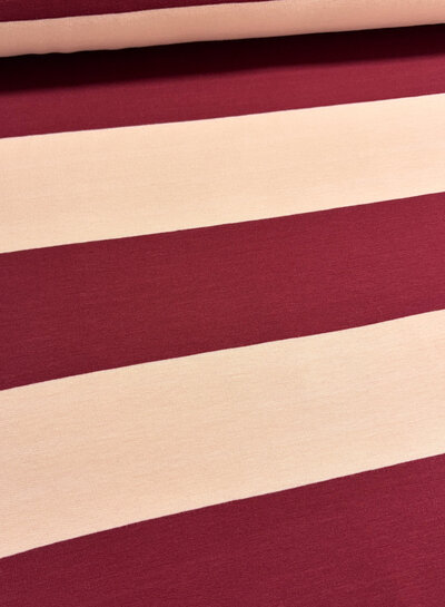 bordeaux roze brede streep - french terry