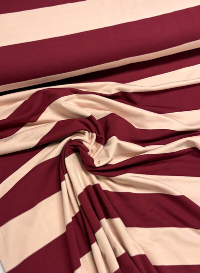 bordeaux roze brede streep - french terry