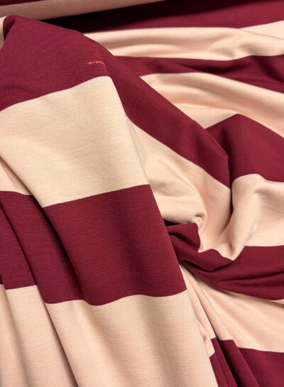 bordeaux roze brede streep - french terry
