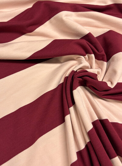 bordeaux roze brede streep - french terry