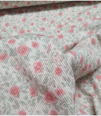 Swafing mint and pink flowers - ribbed jersey