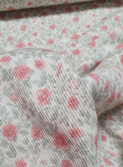 Swafing mint and pink flowers - ribbed jersey