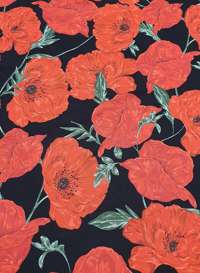 red roses on black - french terry