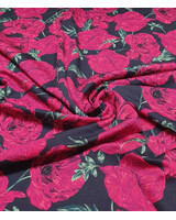 fuchsia rozen op navy - french terry