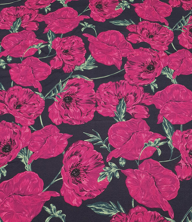 fuchsia rozen op navy - french terry