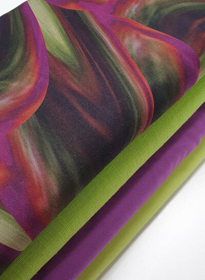 M. big wave leaves khaki - Ecovero viscose twill