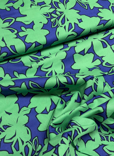 Poppy fabrics blauw/groen bloemen - katoen
