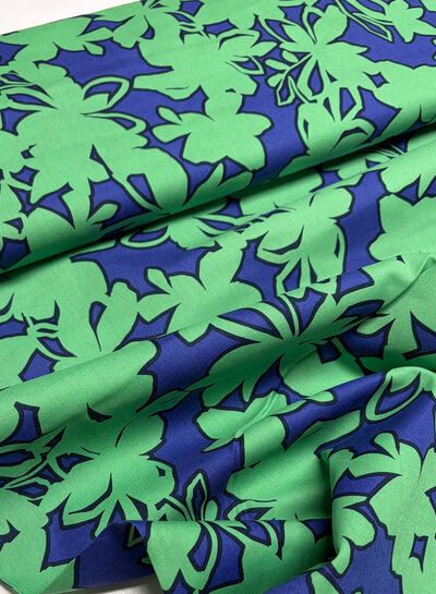 Poppy fabrics blauw/groen bloemen - katoen