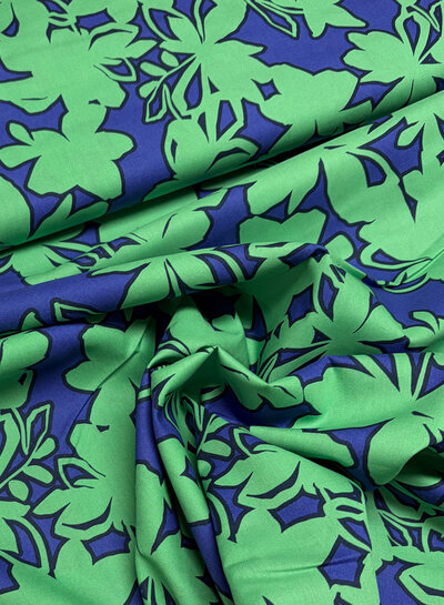 Poppy fabrics blauw/groen bloemen - katoen
