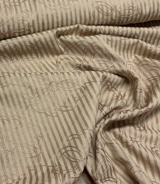 beige stripes with embroidered flower - seersucker
