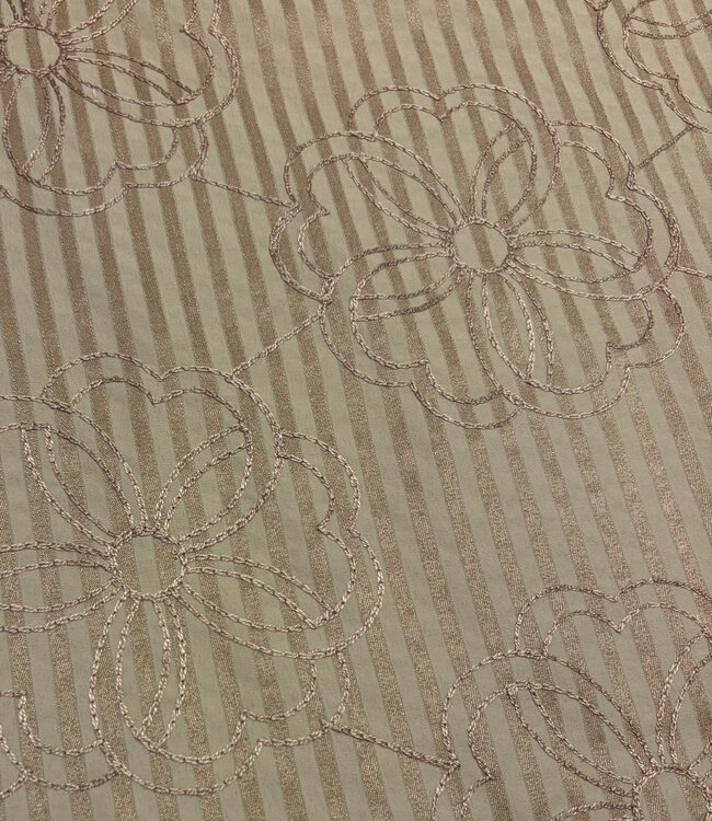 beige stripes with embroidered flower - seersucker
