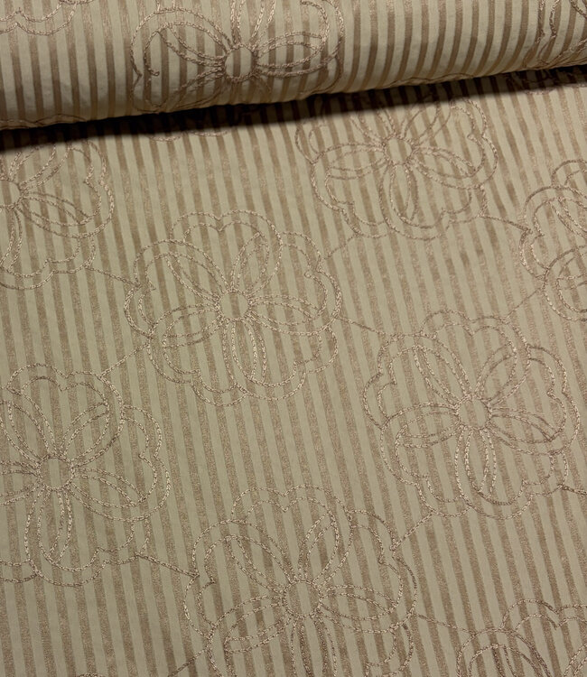 beige stripes with embroidered flower - seersucker