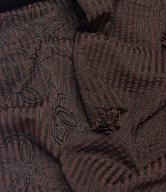 brown stripes with embroidered flower - seersucker