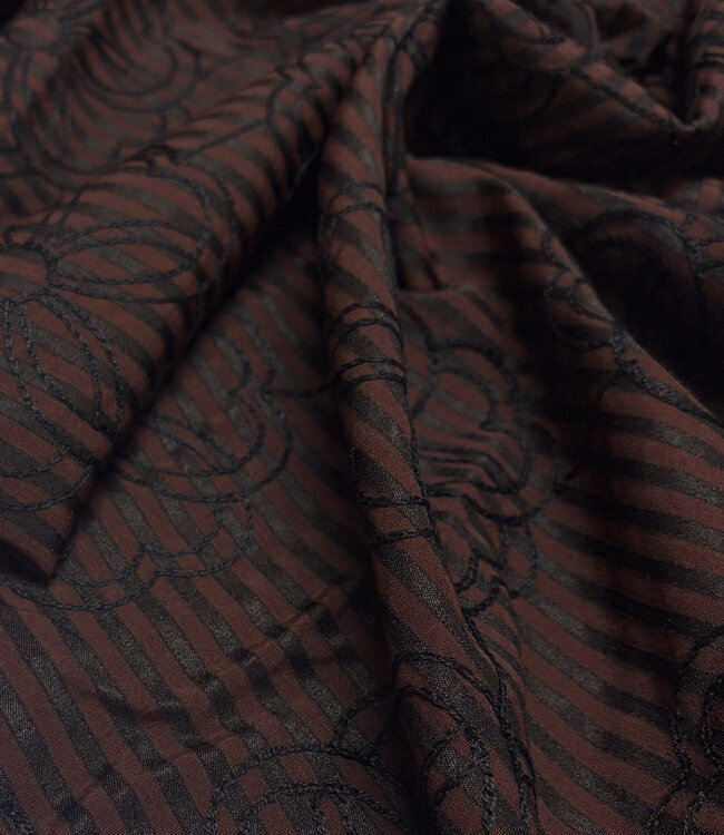 brown stripes with embroidered flower - seersucker