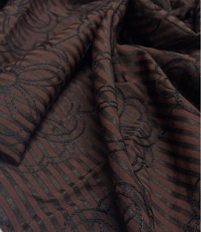 brown stripes with embroidered flower - seersucker