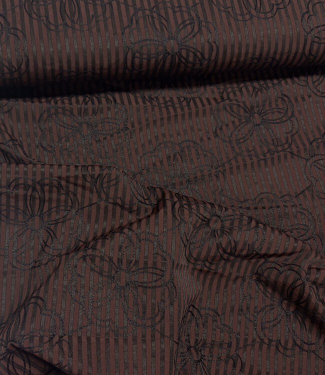 brown stripes with embroidered flower - seersucker