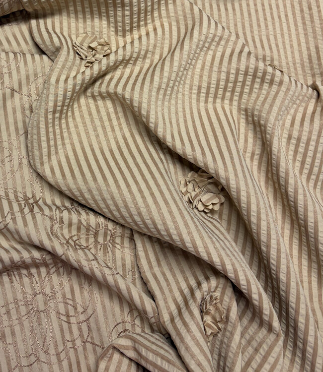 beige stripes with 3D flower - seersucker