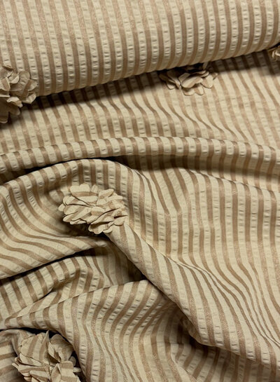 beige strepen met 3D bloem - seersucker