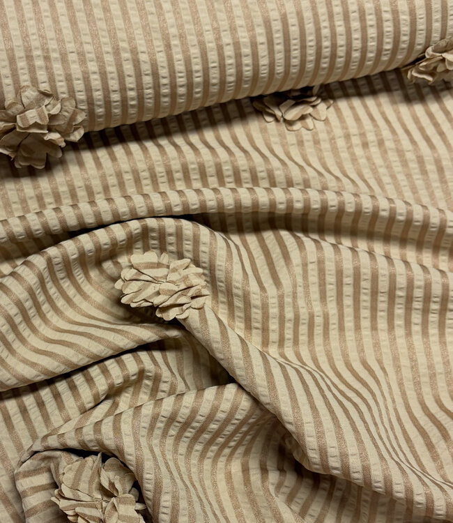 beige stripes with 3D flower - seersucker