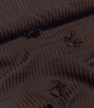 brown stripes with 3D flower - seersucker