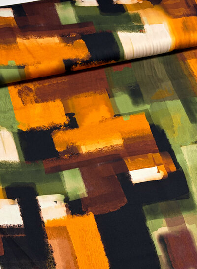 groen roest abstracte print - viscose satijn