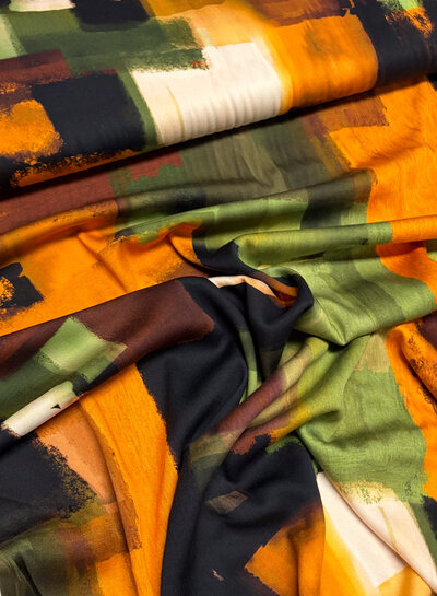groen roest abstracte print - viscose satijn