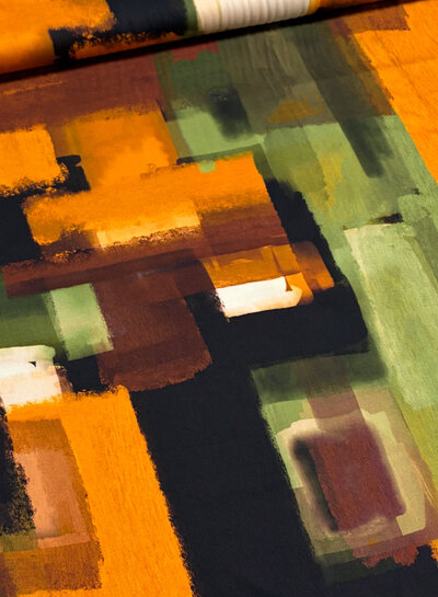 groen roest abstracte print - viscose satijn