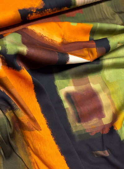 groen roest abstracte print - viscose satijn