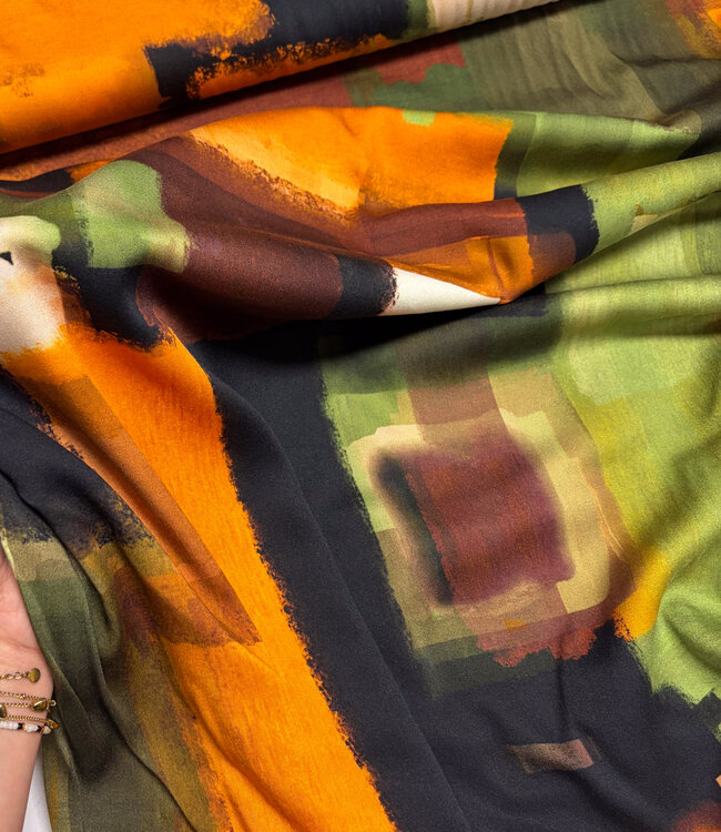 green rust abstract print - viscose satin
