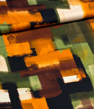 green rust abstract print - viscose satin