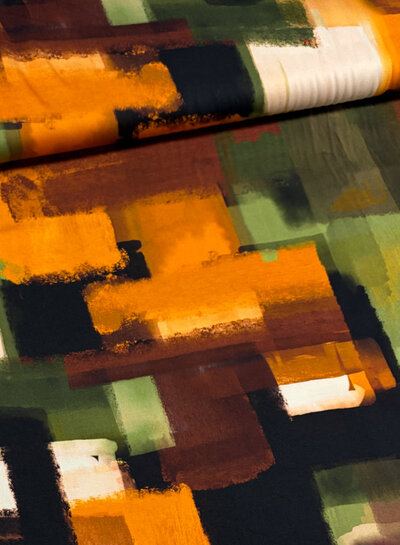 groen roest abstracte print - viscose satijn